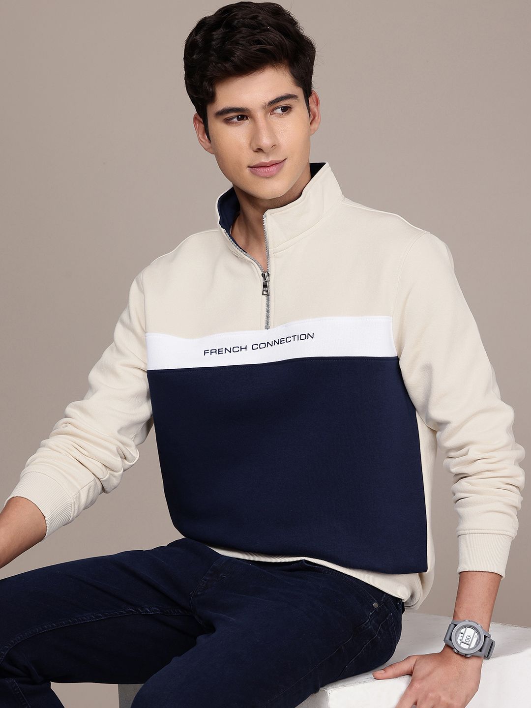 French Connection Colourblocked Mock Collar Sweatshirt