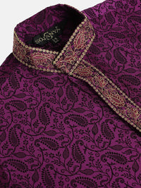 SOJANYA Boys Ungu & Black Design Tenunan Benang Kerja Band Kolar Kurta