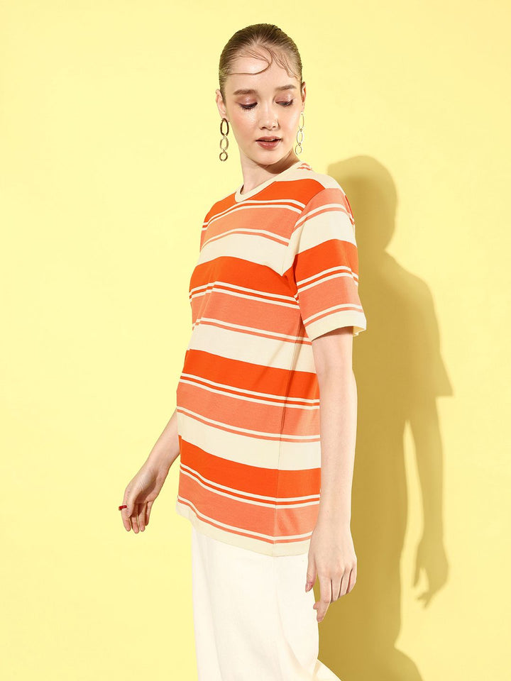 DILLINGER Striped Oversized Drop-Shoulder Sleeves Pure Cotton T-shirt