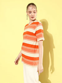 DILLINGER Striped Oversized Drop-Shoulder Sleeves Pure Cotton T-shirt
