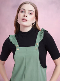 DressBerry Crinkled Effect Flutter Sleeves Pinafore Mini Dress with Pockets