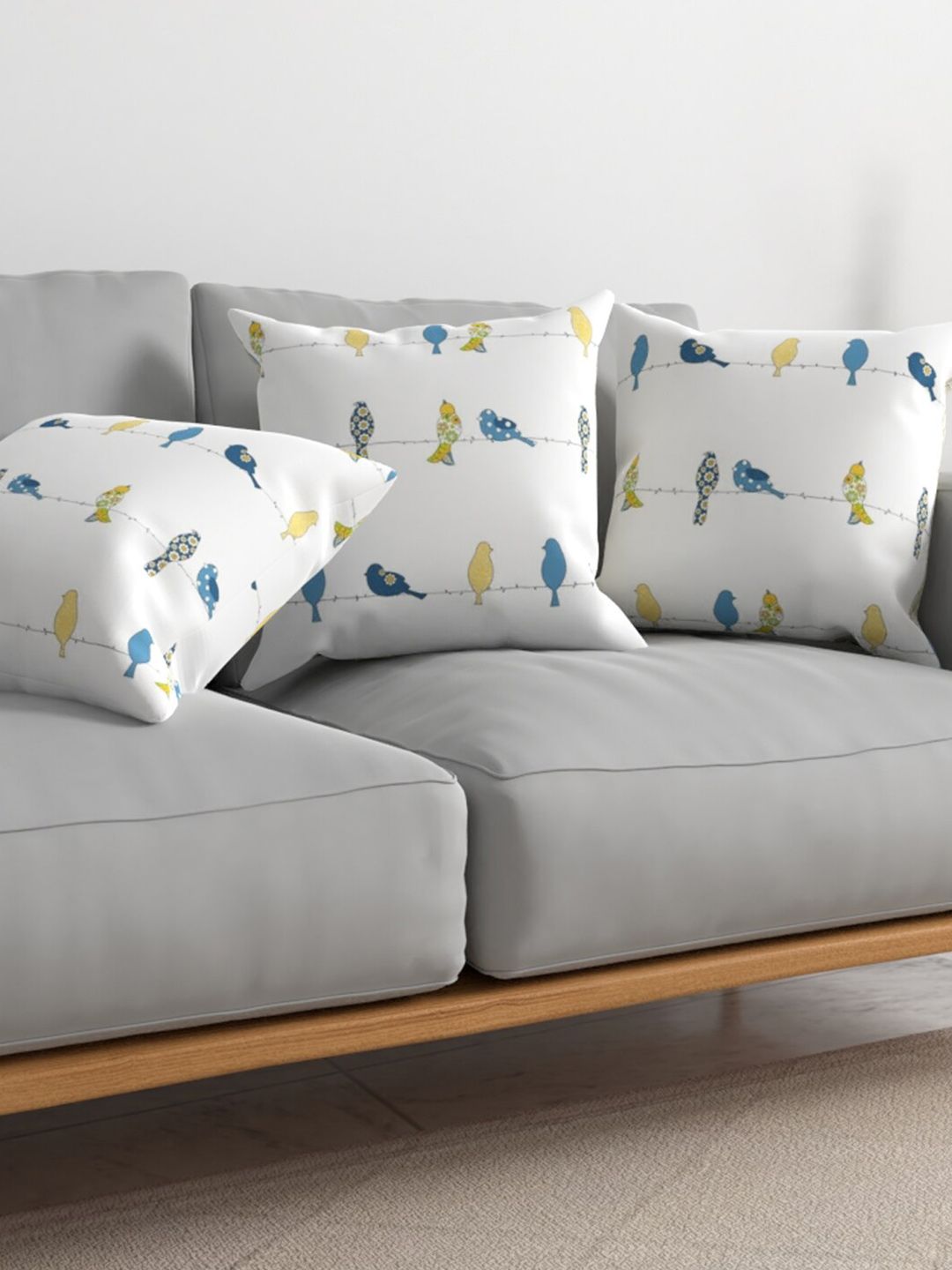 URBAN SPACE White & Blue 5 Pieces Quirky Printed Square Cushion Covers