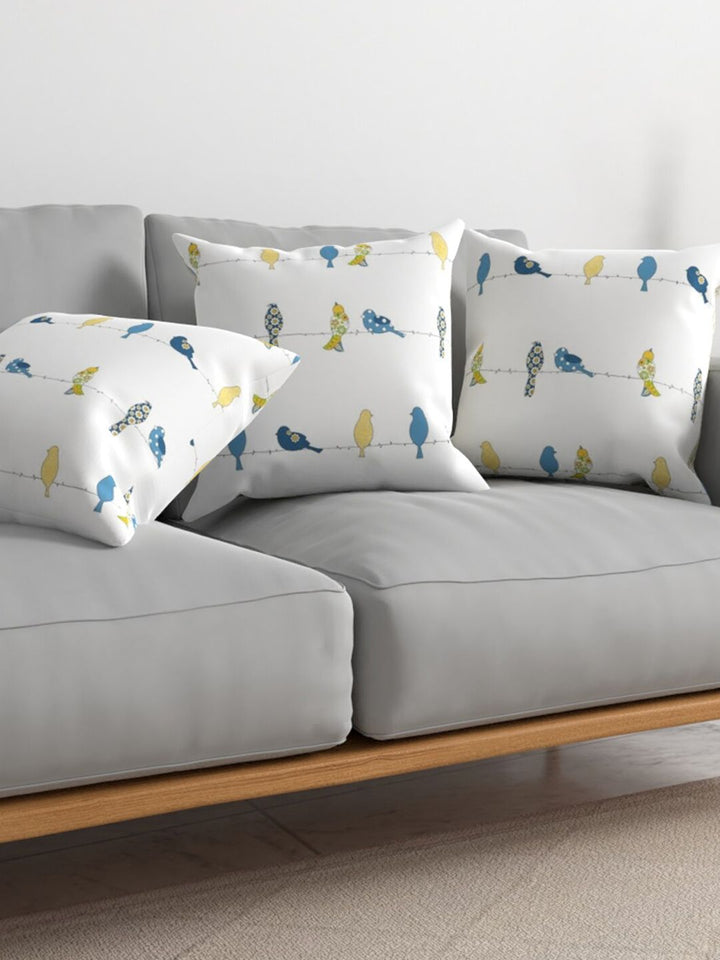 URBAN SPACE White & Blue 5 Pieces Quirky Printed Square Cushion Covers