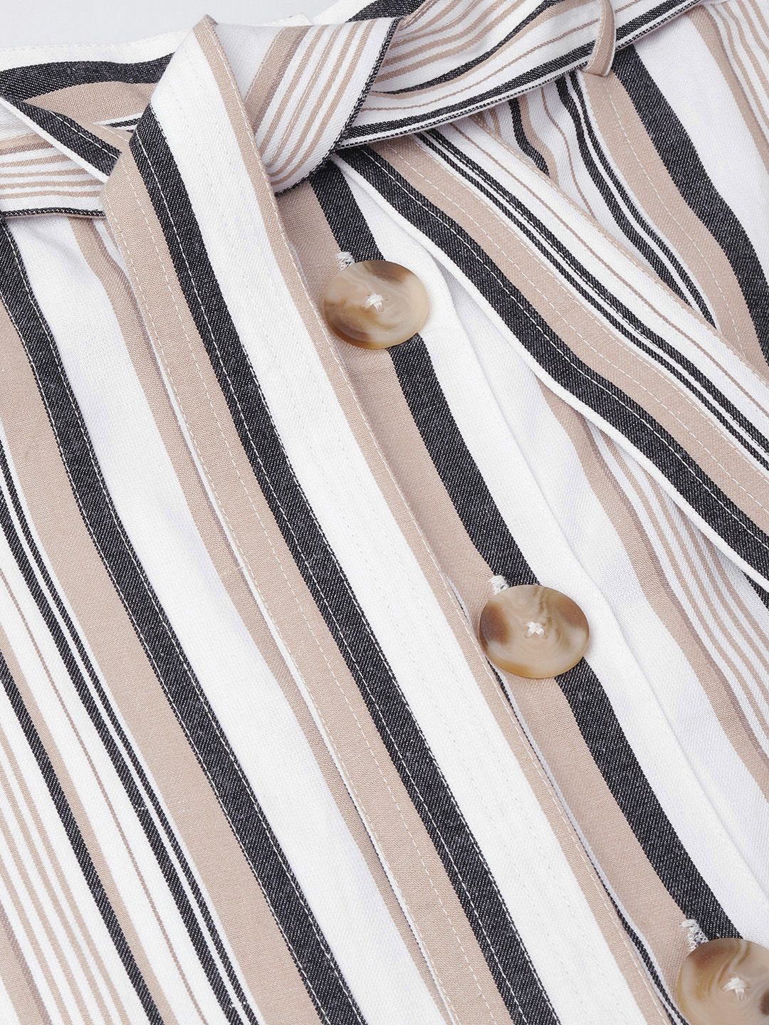 DressBerry Dark Academia Neutral Stripe Belted A-Line Skirt