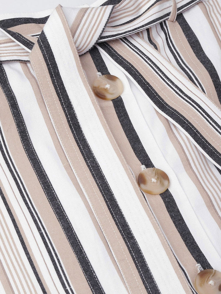 DressBerry Dark Academia Neutral Stripe Belted A-Line Skirt