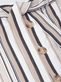 DressBerry Dark Academia Neutral Stripe Belted A-Line Skirt