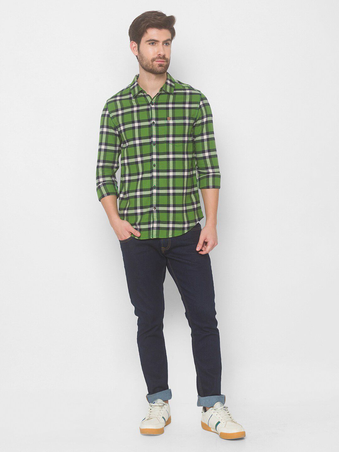 SPYKAR Men Green Tartan Checks Checked Casual Shirt