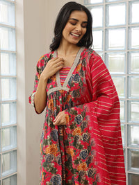 Libas Floral Printed Empire Sequinned A Line Kurta with Trousers & Dupatta