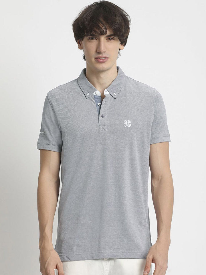 THE BEAR HOUSE Men Solid Polo Collar Regular Fit Pure Cotton T-shirt