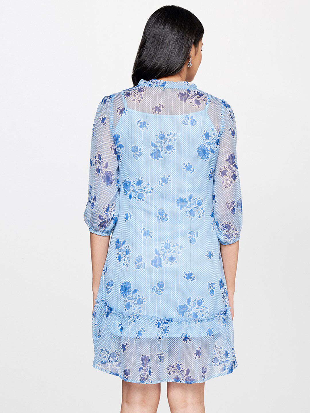 Global Desi Floral Tie-Up Neck A-Line Dress