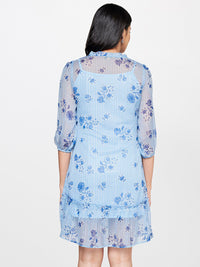 Global Desi Floral Tie-Up Neck A-Line Dress