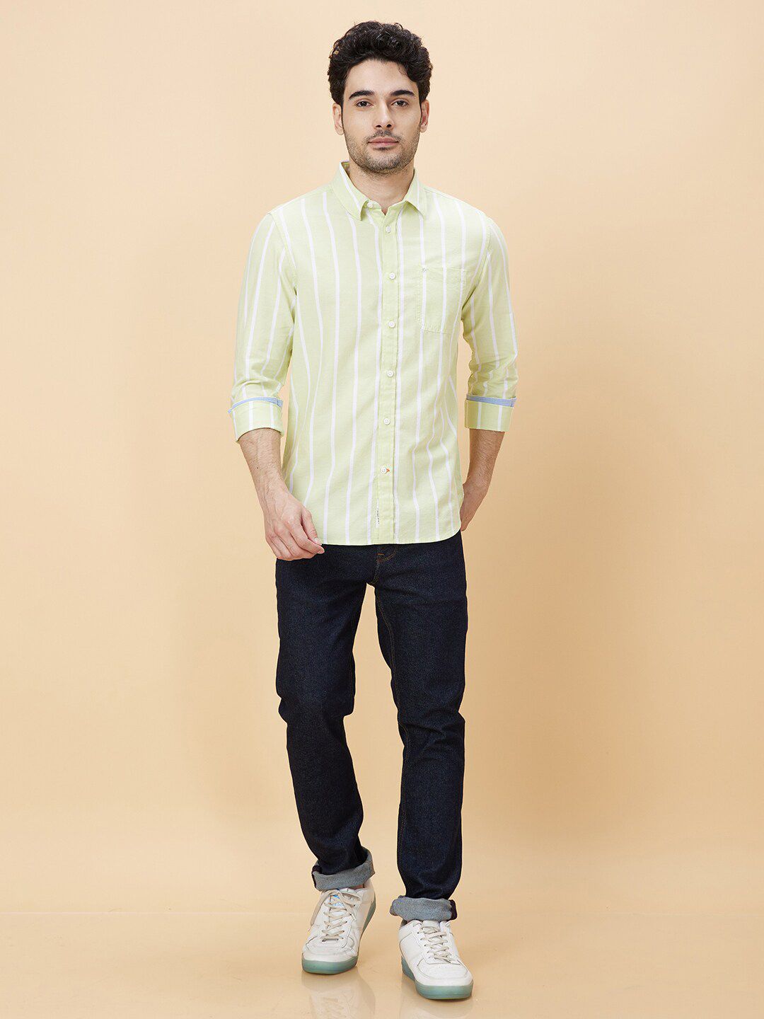 Being Human Slim Fit Striped Opaque Cotton Checked Casual Shirt