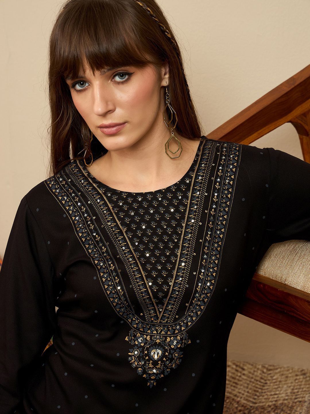 Indo Era Ethnic Motifs Printed Sequinned Kurta