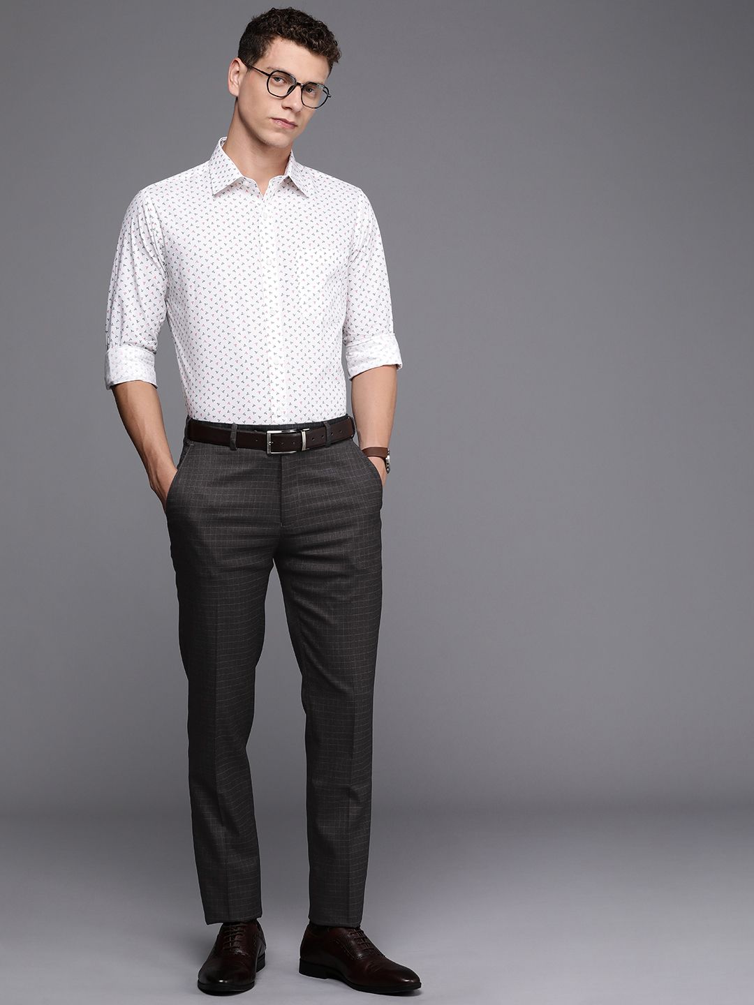 Raymond Men Mid-Rise Slim Fit Checked Formal Trousers