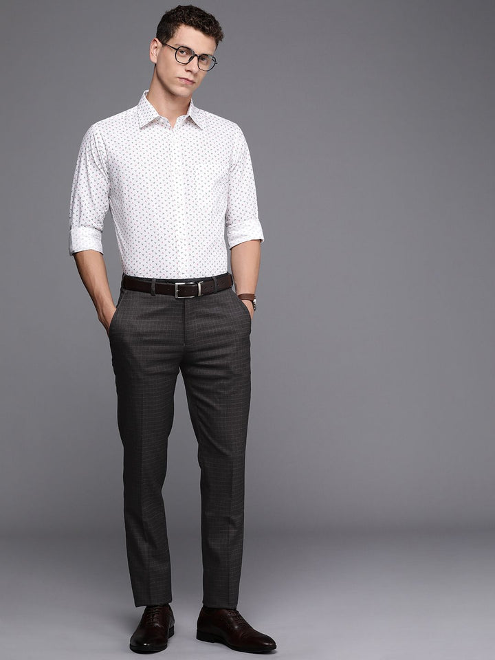 Raymond Men Mid-Rise Slim Fit Checked Formal Trousers