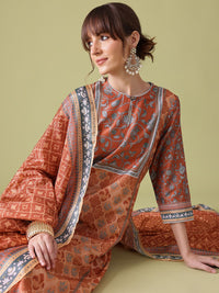 Anouk Indie Floral Printed Keyhole Neck Kurta with Palazzos & Dupatta