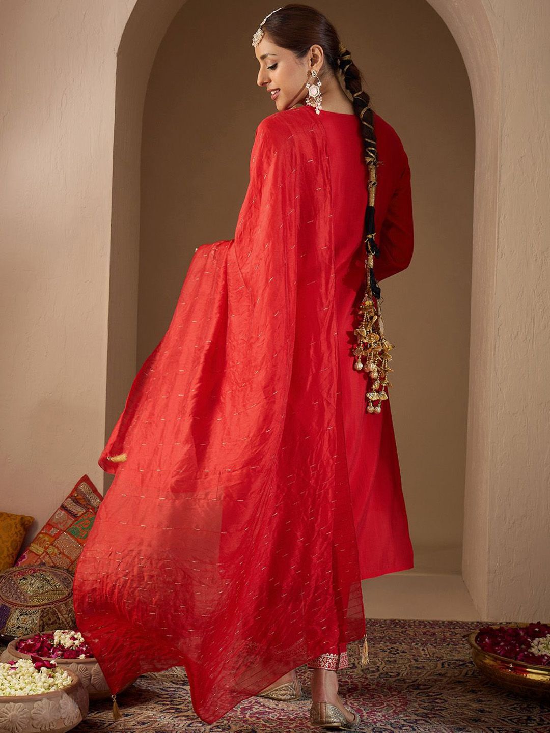 Indo Era Women Ethnic Motifs Embroidered Regular Sequinned Kurta with Trousers & With Dupatta