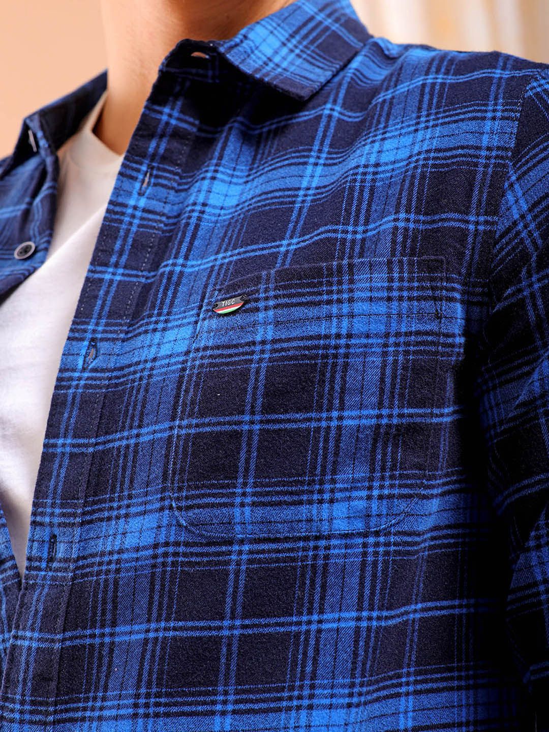 The Indian Garage Co Slim Fit Tartan Checked Cutaway Collar Twill Weave Pure Cotton Shirt