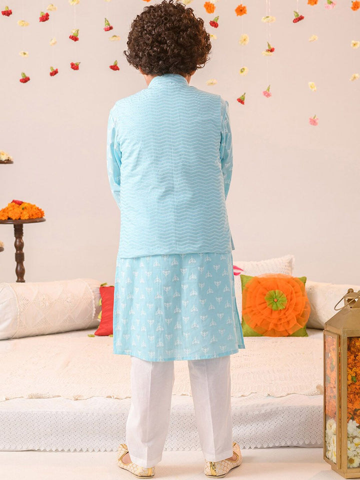 pspeaches Boys Printed Pure Cotton Kurta with Pyjamas