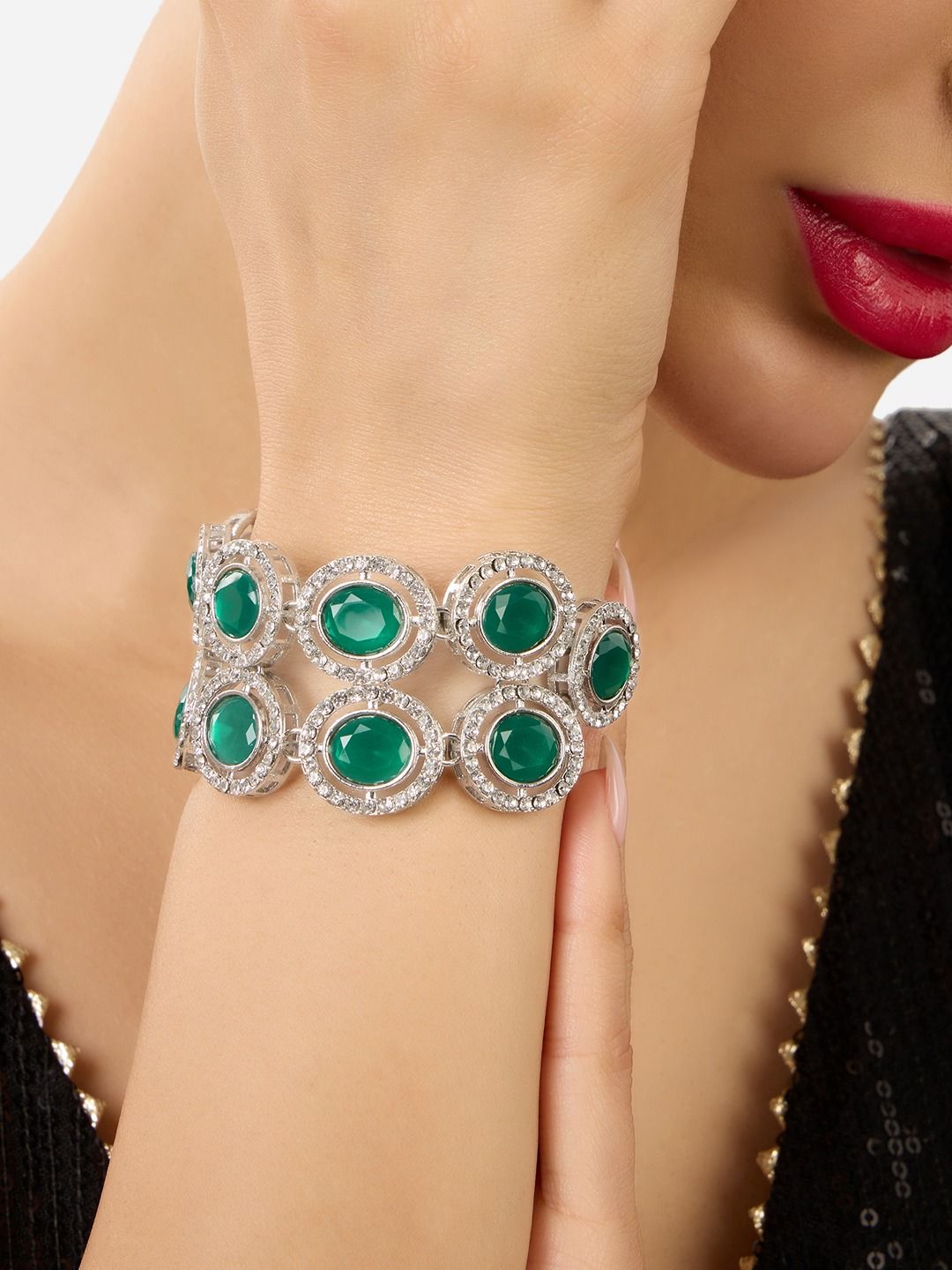Zaveri Pearls Set of 2 Silver-Plated Austrian Diamonds Studded Wraparound Bracelets