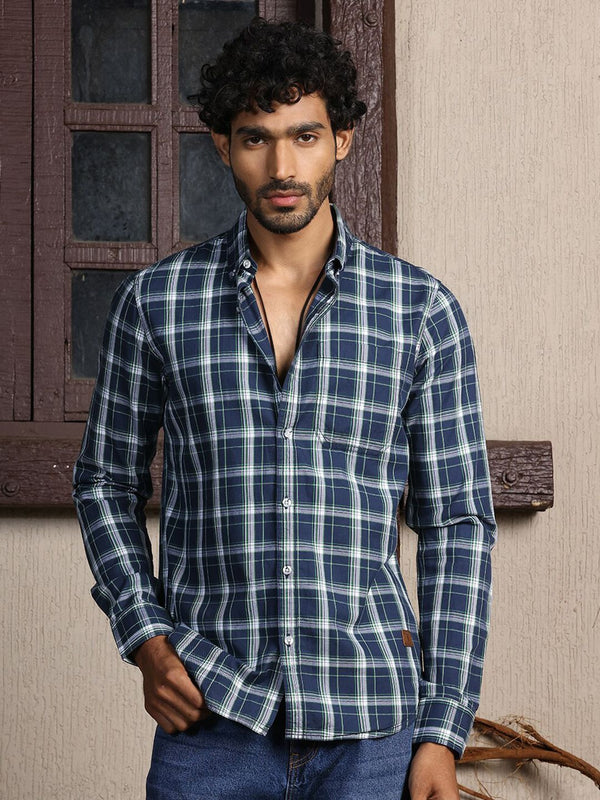 Thomas Scott Standard Slim Fit Tartan Checks Pure Cotton Casual Shirt