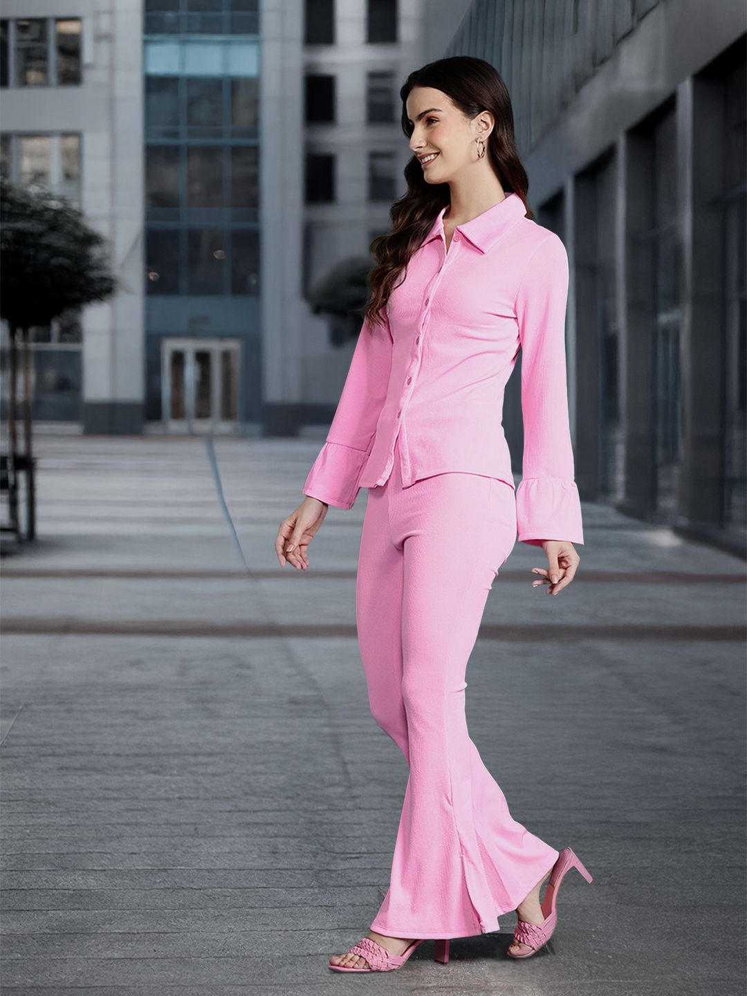 DressBerry Ribbed Shirt with Slit-Detail Trousers Co-Ords