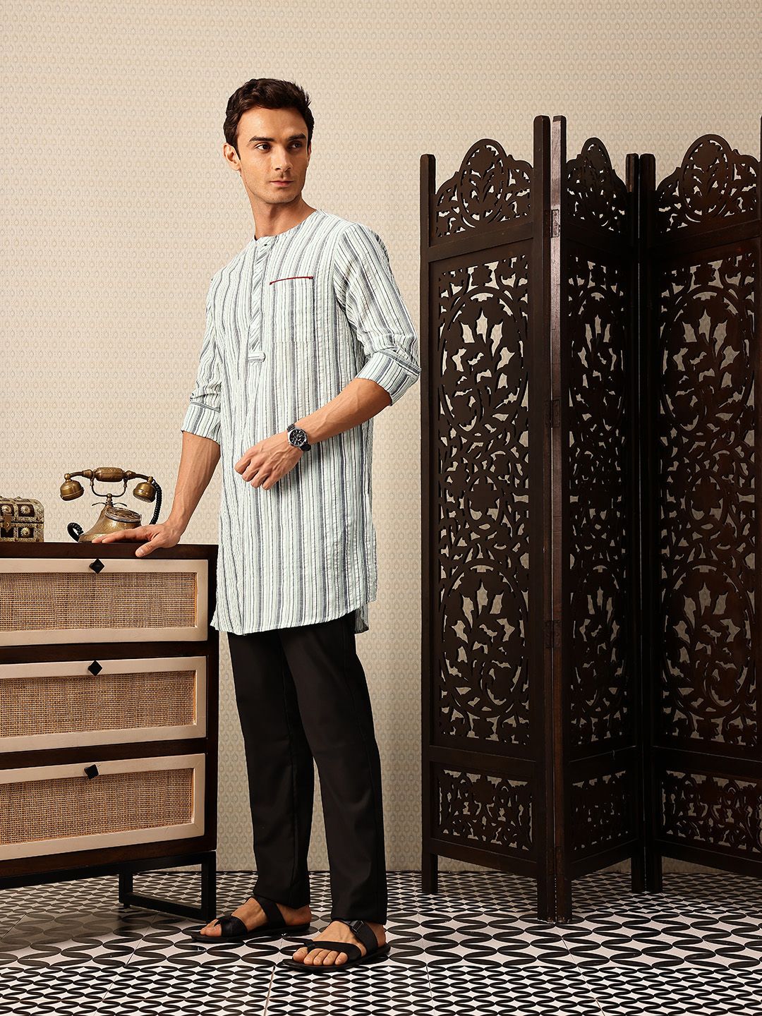 House of Pataudi Striped Rozana Kurta