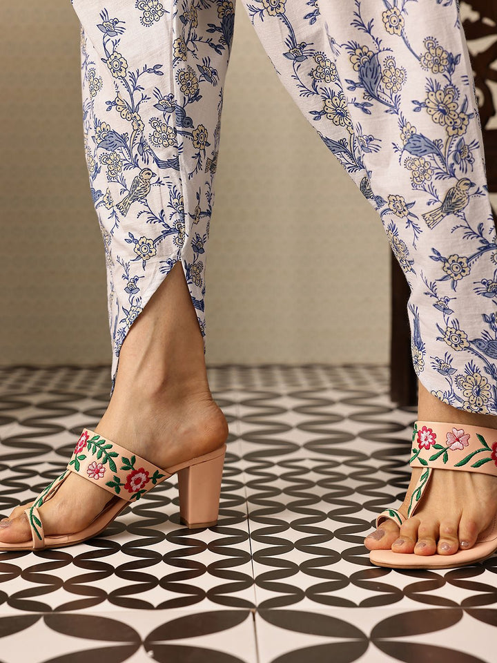 House of Pataudi Floral Regular Pure Cotton Jashn Kurta with Trousers & With Dupatta