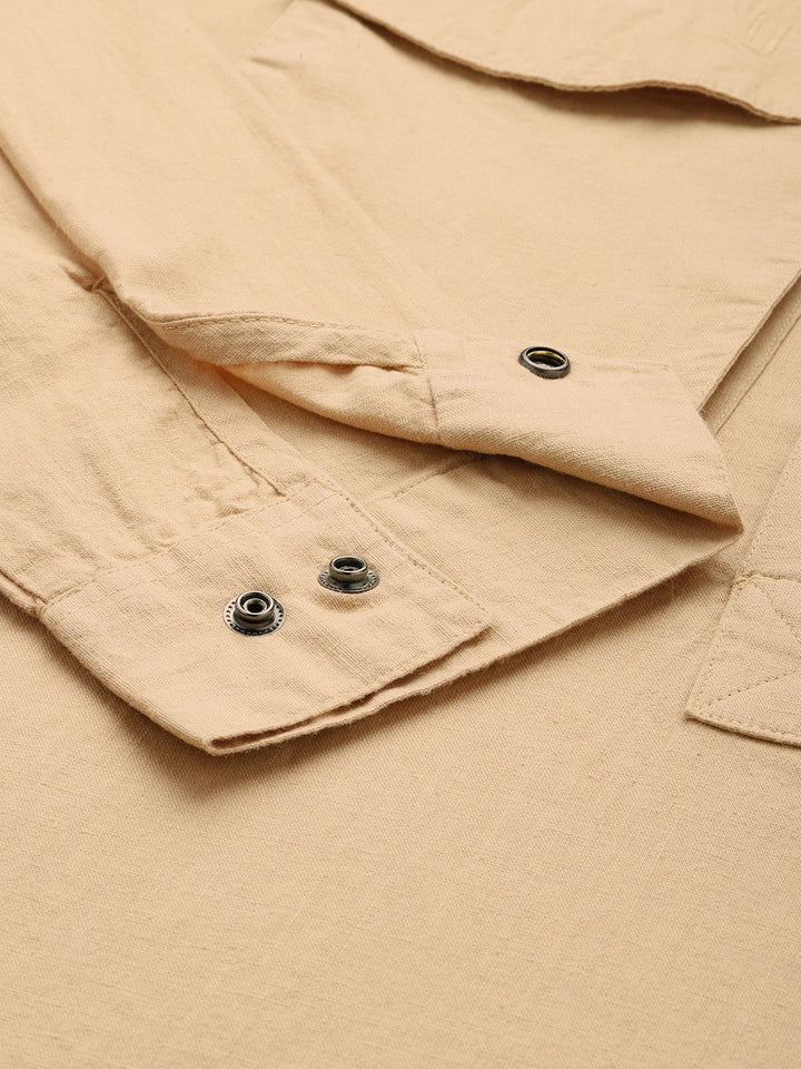 Mr Bowerbird Men Beige Linen Cotton Liberal Fit Casual Shirt