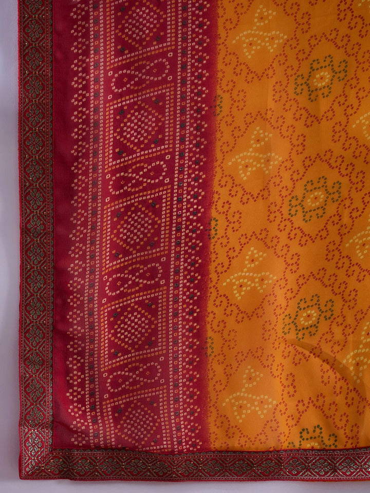 Saree mall Bandhani Printed Embellished Saree With Blouse Piece