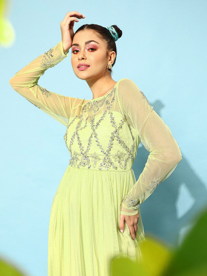 STREET 9 Women Attractive Lime Green Solid Dress