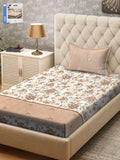 KLOTTHE Brown & White Floral Printed 300TC Single Bedsheet & 1Pillow Cover