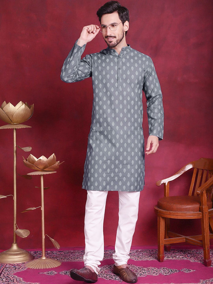 JOMPERS ETHNIC MOTIF PRINTED CART COLTAR COLTON COTTON PURE KURTA WITH CHURIDAR