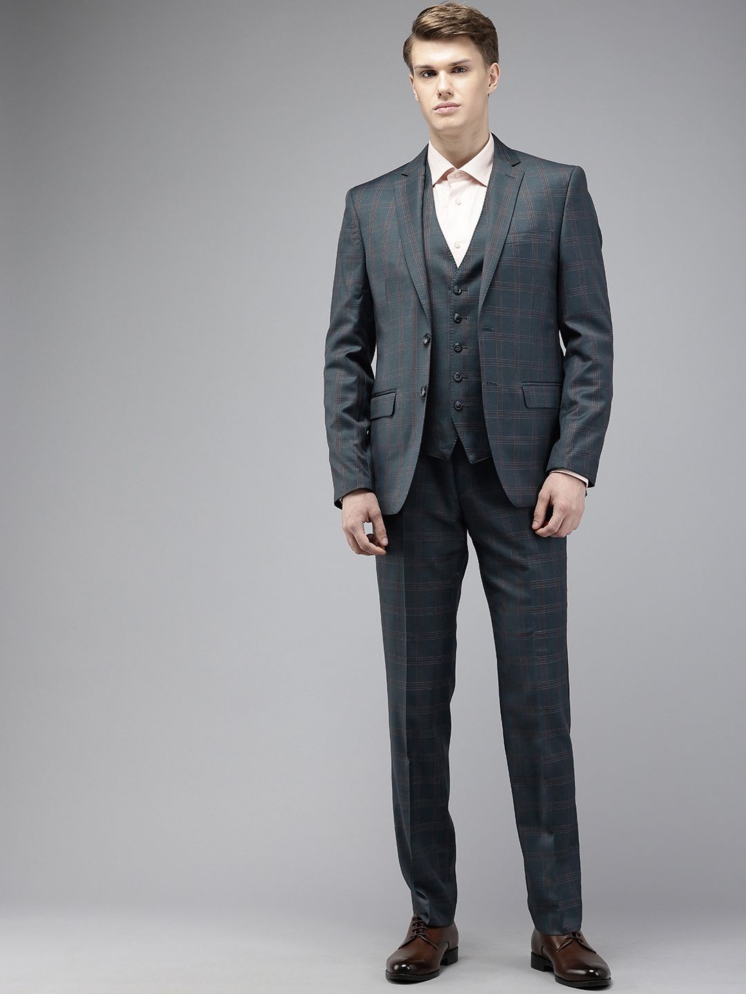 Park Avenue Checked Single Breasted Super Slim Fit 3 Piece Formal Suits