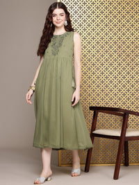 House of Pataudi Floral Embroidered A-Line Midi Jashn Dress