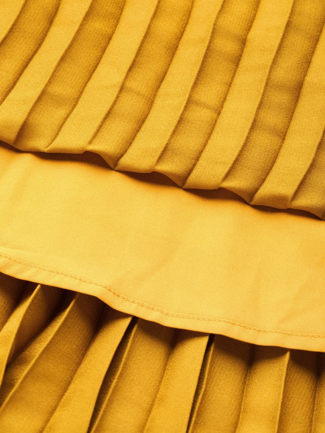 SASSAFRAS Mustard Yellow Accordion Pleated Satin Finish Flared Midi Skirt