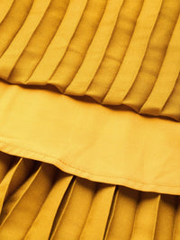 SASSAFRAS Mustard Yellow Accordion Pleated Satin Finish Flared Midi Skirt