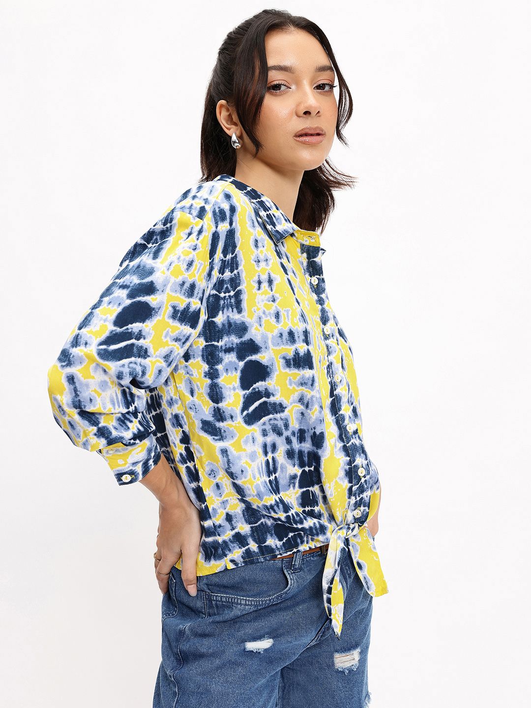 DressBerry 70's Groovy Tie & Dye Knot Shirt Style Top