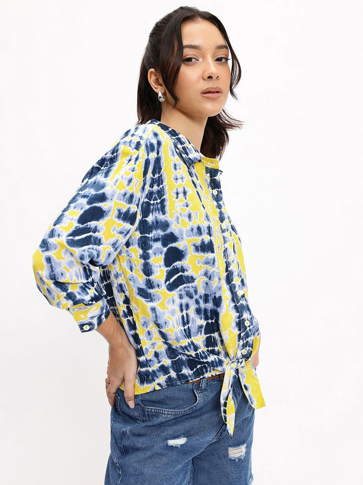 DressBerry 70's Groovy Tie & Dye Knot Shirt Style Top