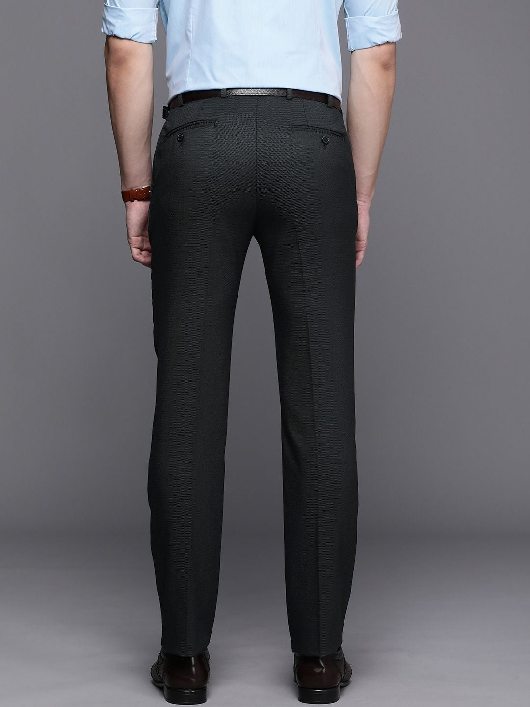 Raymond Men Self Design Textured Slim Fit Formal Trousers