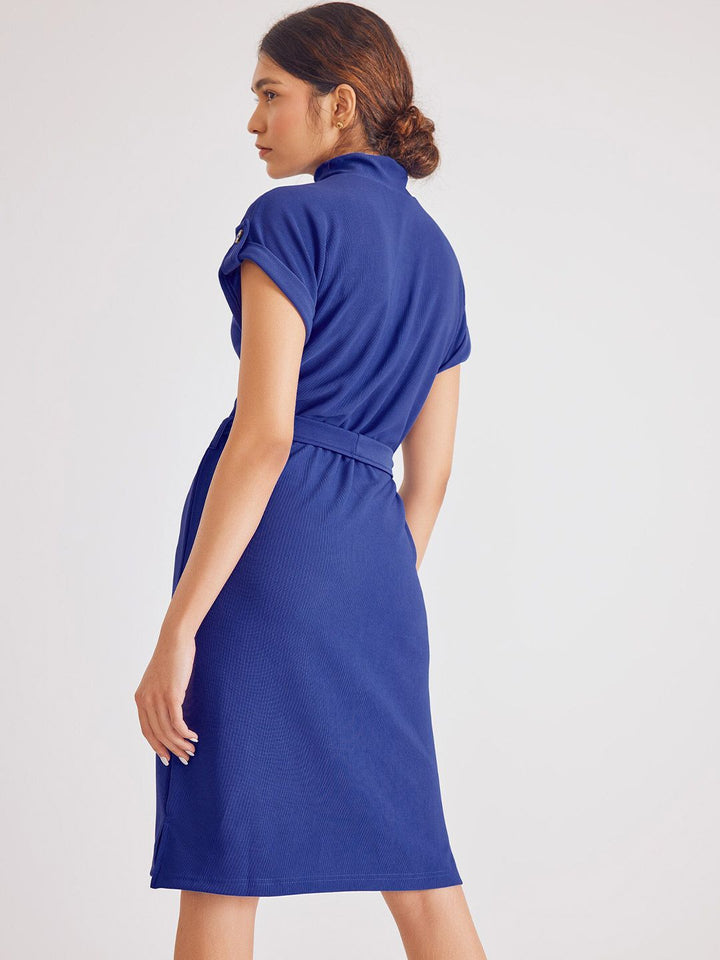 The Label Life High Neck Buttoned Details Sheath Dress With Belt