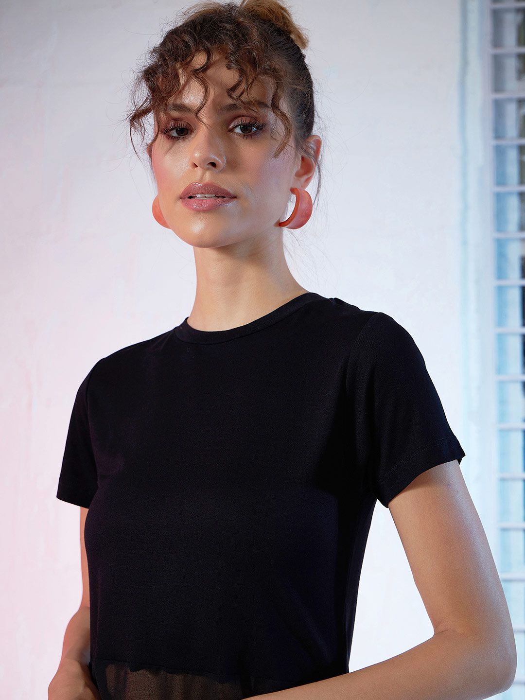 SASSAFRAS Black Semi-Sheer Longline A-Line Top