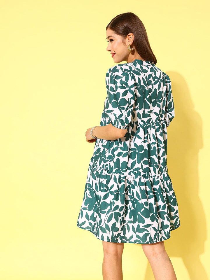 Berrylush Floral Print Puff Sleeves A-Line Mini Dress