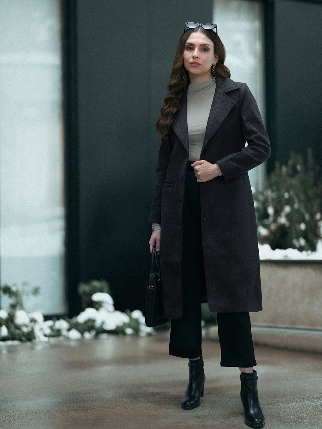 DressBerry Women Solid Fuzzy Longline Overcoat