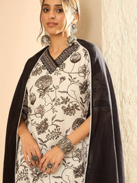 Indo Era Women Printed Regular Mirror Work Pure Cotton Kurta with Trousers & With Dupatta