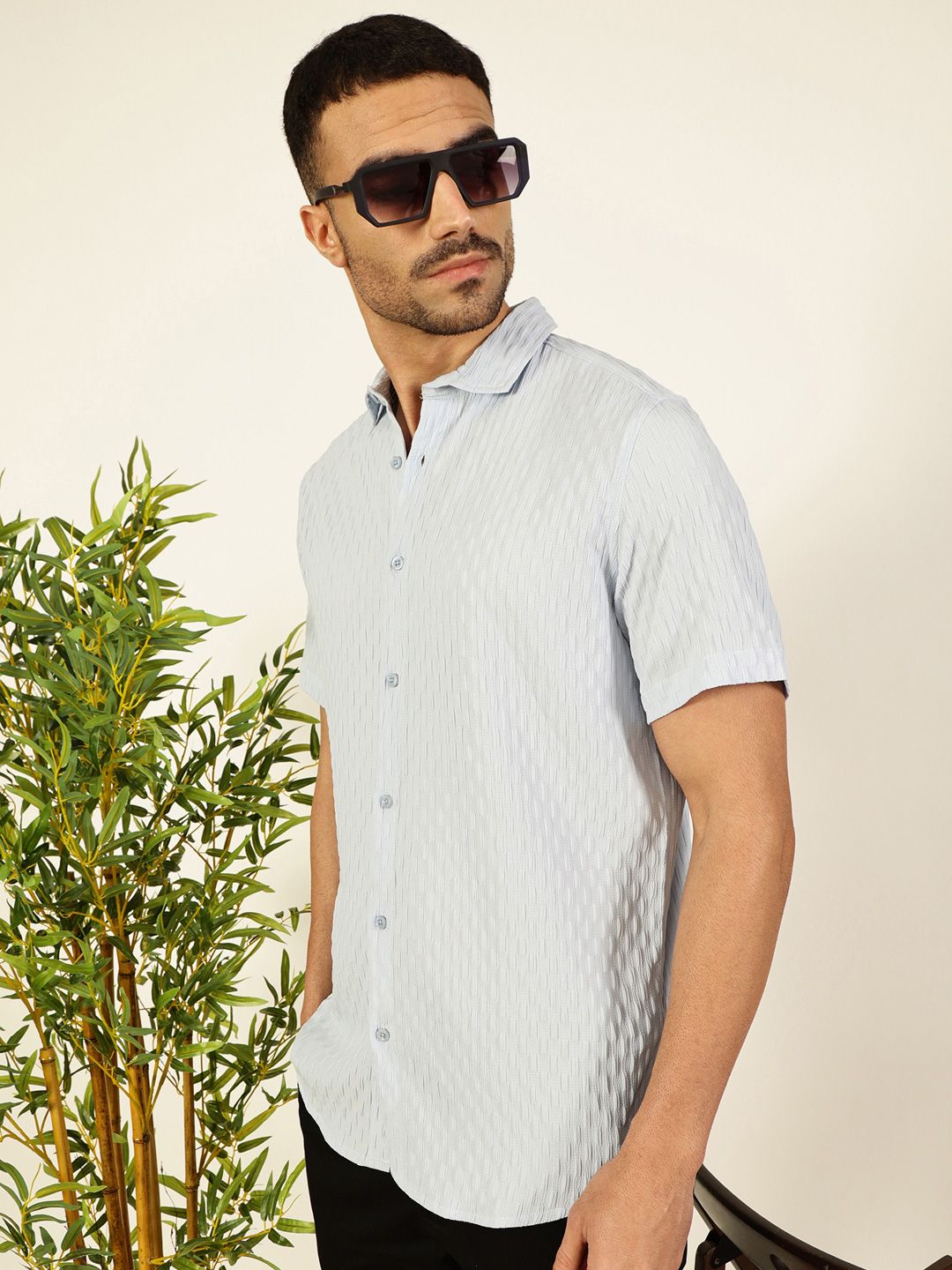 Thomas Scott Men Premium Spread Collar Textured Casual Shirt