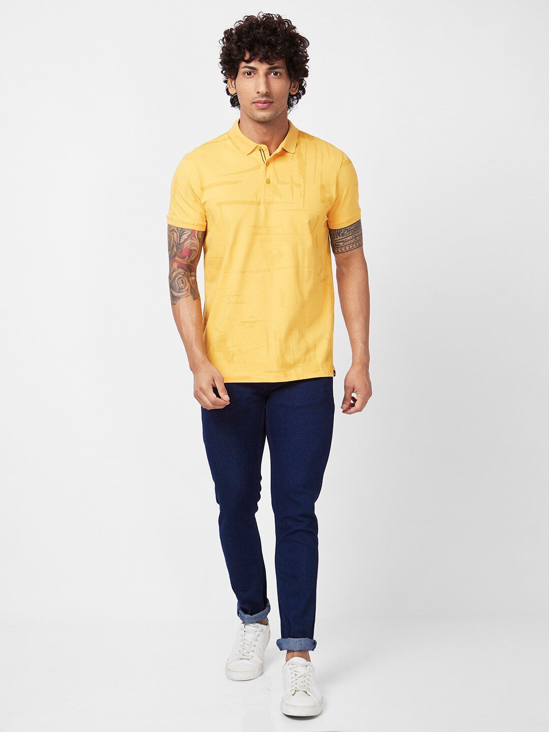 SPYKAR Abstract Printed Polo Collar Slim Fit Cotton T-shirt