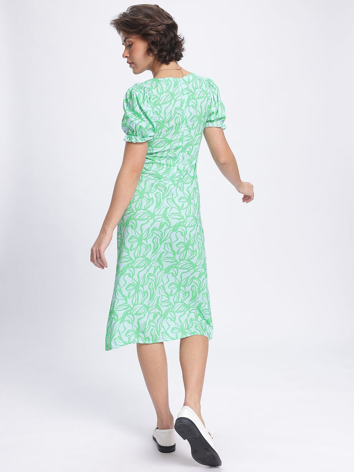 DressBerry Floral Muse Sweetheart Neck Ruched Front Slit Detail Sheath Midi Dress