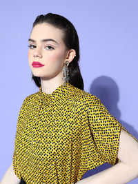 Berrylush Yellow & Black Animal Print Extended Sleeves Top