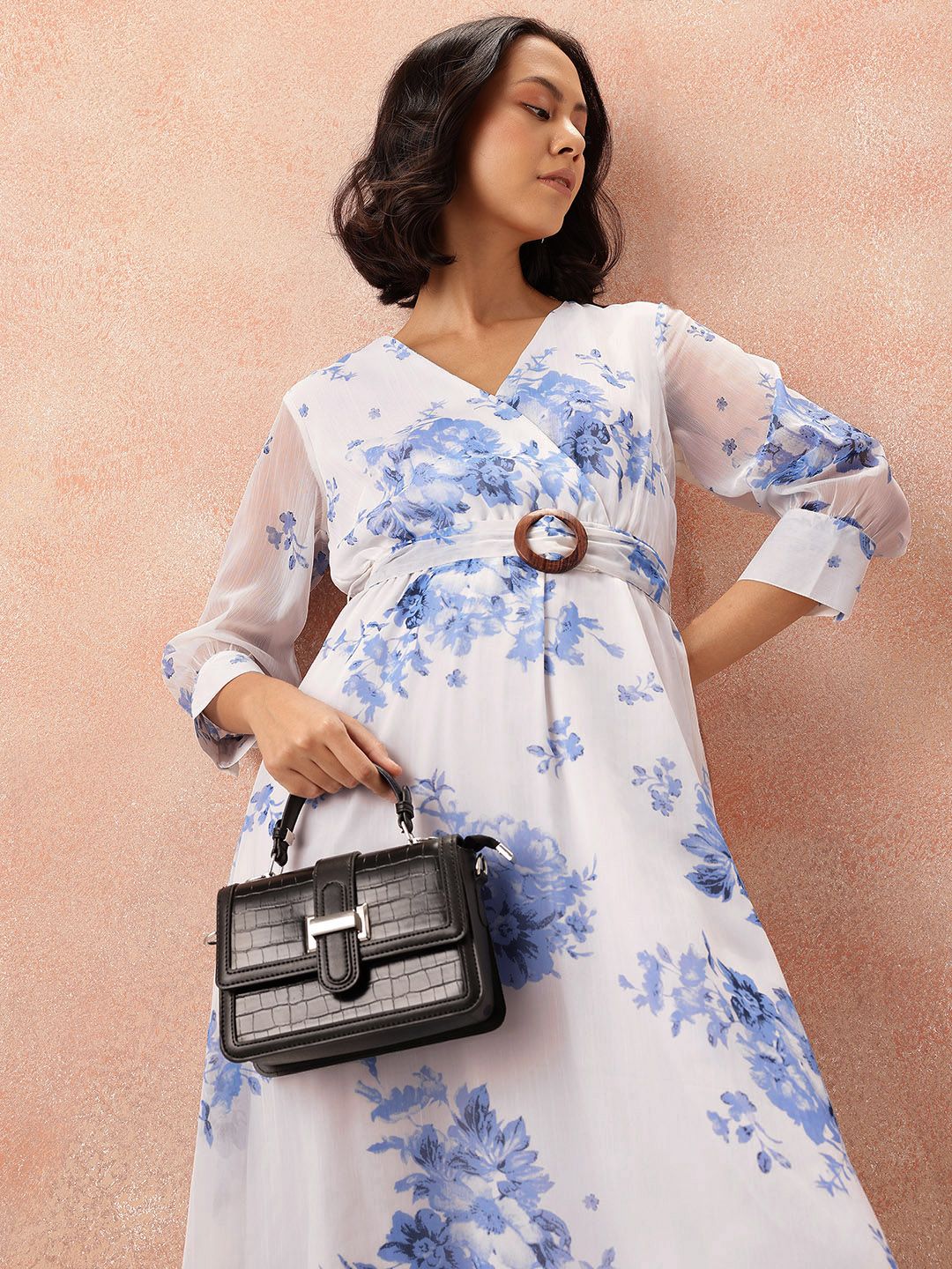 all about you Floral Print A-Line Midi Dress with Belt